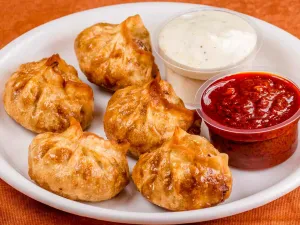 VEG PAN FRIED MOMOS  ( 8 PCS )